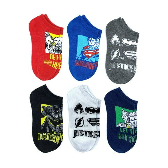 Justice League Boys No Show Graphic Socks, 6-Pack, Sizes S-L