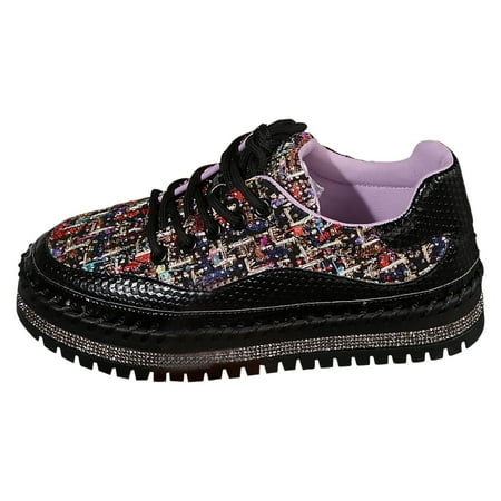 OJSFQUFP Women s Flats Women s Diamond Platform Casual Shoes Fashionable Color Matching Round Toe Casual Shoes Flats Shoes Women Black 37