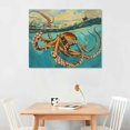 thumbnail image 2 of Acheng Ocean Octopus Canvas Wall Art Painting Prints - Beach Themed Wall Decor for Home, Bathroom, Bedroom, Kitchen - Rustic Blue Coastal Nautical Décor Gallery Wrapped 16x12in, 2 of 6