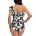 thumbnail image 5 of Gukieu Tulips Flowers Print One-shoulder Ruffled One-piece Swimsuit with Removable Chest Pads and Tummy-control Swimsuit for Women-Small, 5 of 6