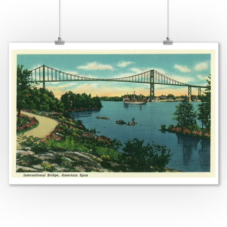 Thousand Islands, New York - International Bridge American Span View # 2 (9x12 Art Print, Wall Decor Travel Poster)