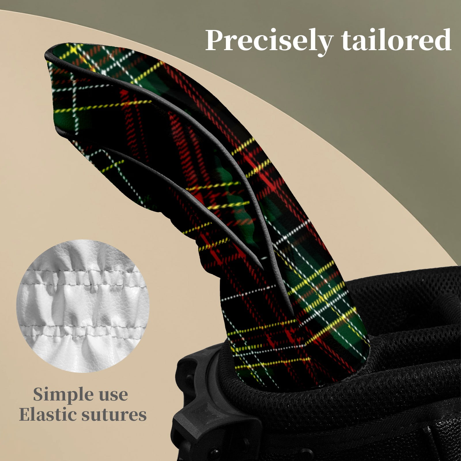 Golf Head Covers for Woods and Driver Waterproof Leather Golf Club Head Covers for Women Men Golf Driver Fairway Wood Headcover Dark Plaid Seamless Design
