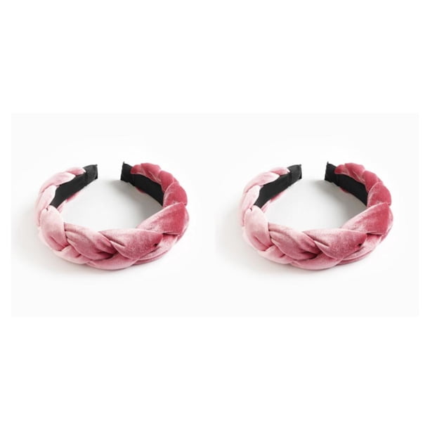 Sonducket Diadema de terciopelo trenzado, diademas anchas de lujo para mujeres y niñas, aro para el pelo, banda para la cabeza sólida, rosa durazno 2Conjunto