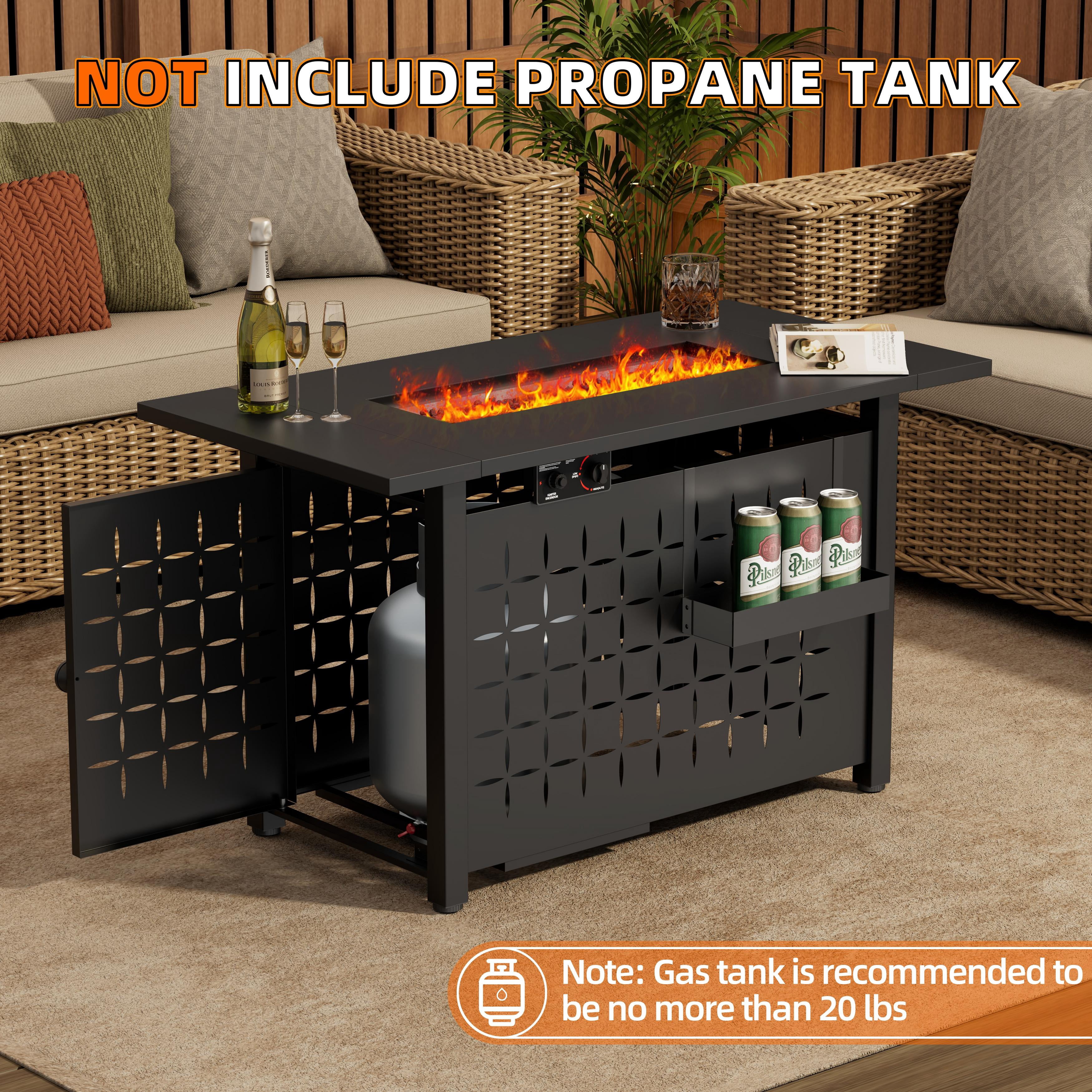 SEGMART 43'' Propane Fire Pit, 60,000 BTU Auto-Ignition Gas Fire Pit Table, Outdoor Fire Tables with Hanging Basket, Lid and Lava Rock for Outside, Garden, Backyard