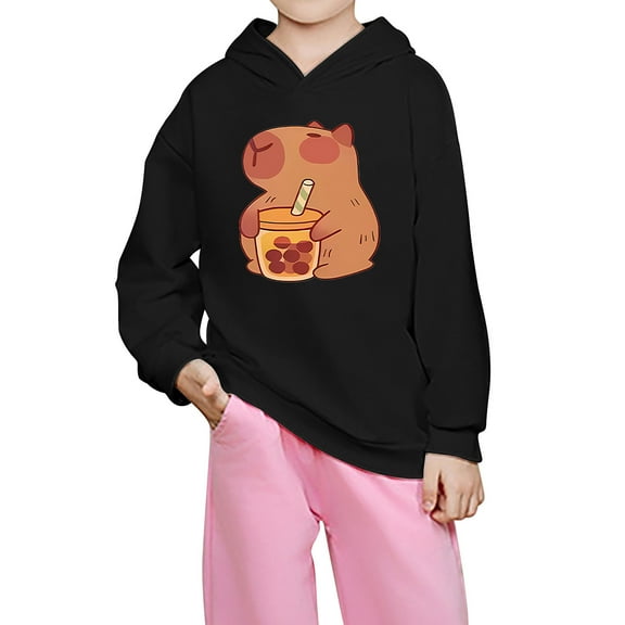 Byoo Girls Cartoon Capybara Hoodie Cute Lightweight Long Sleeve Hooded Sweatshirt