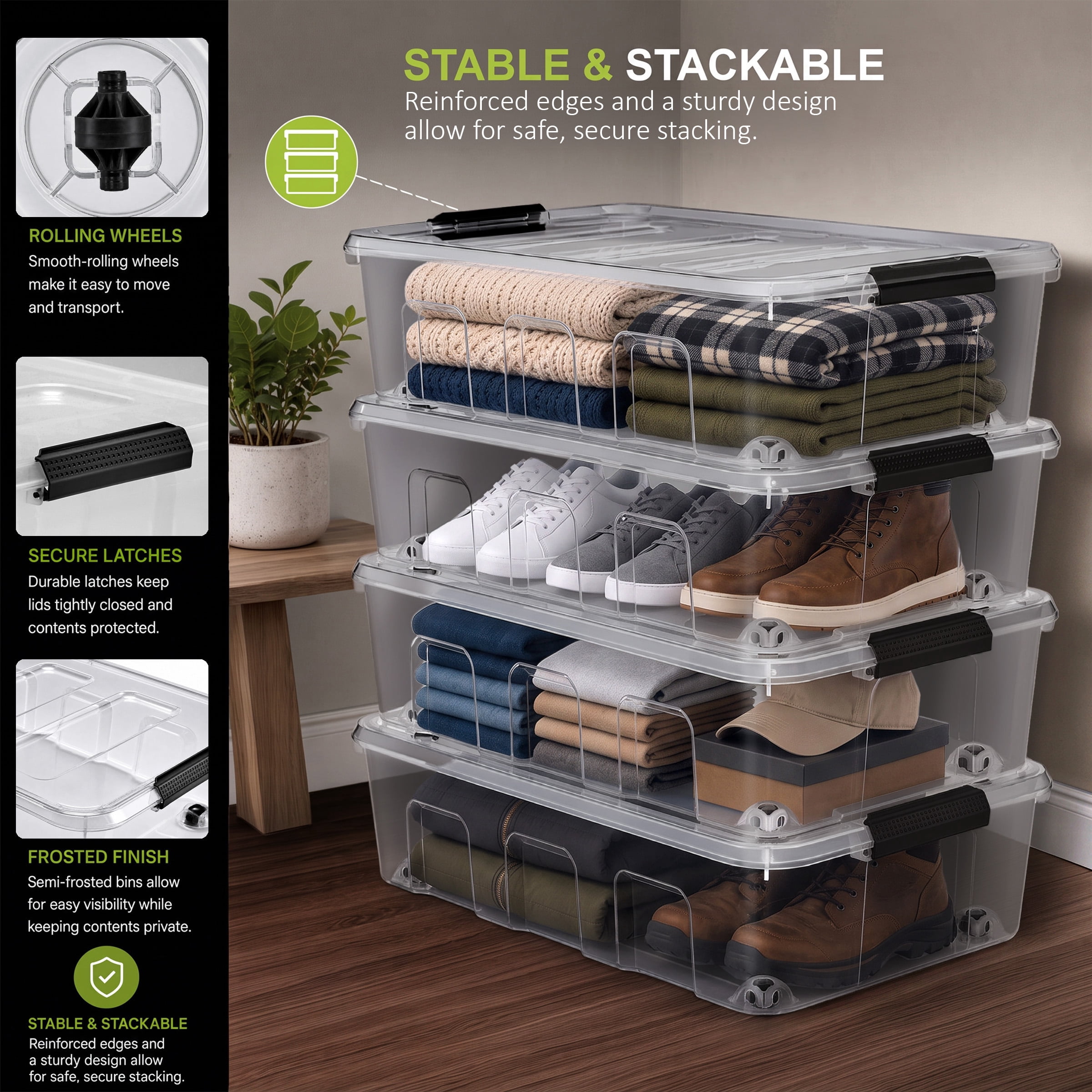 Sorbus 40 Qt Clear Underbed Storage Bins with Wheels & Snap-Lock Lids, 2-Pack