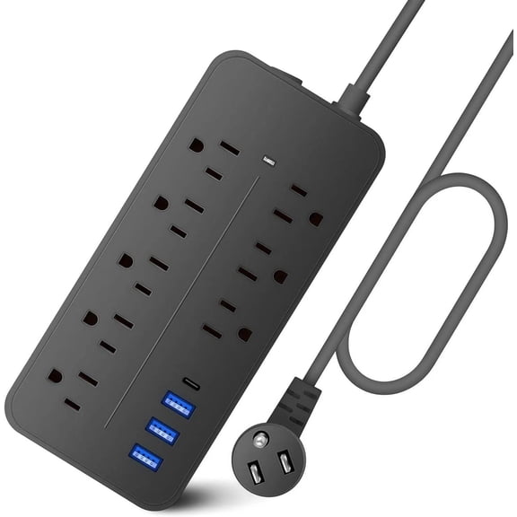 Surge Protector Power Strip, 8 Outlets with 4 USB Ports (1 USB C),Flat Plug Power Strip with 4 Feet Extension Cord, Wall Mount, Desk USB Charging Station for Home, Office, ETL,1700 Joules,Black
