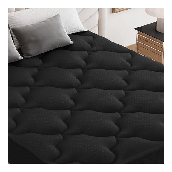 Pillow Top Mattress Topper California King Size, Mattress Pad Cover with 8-21 Inch Deep Pocket, Bed Mattress Protector for Back Soft Overfilled Down Filling, Black