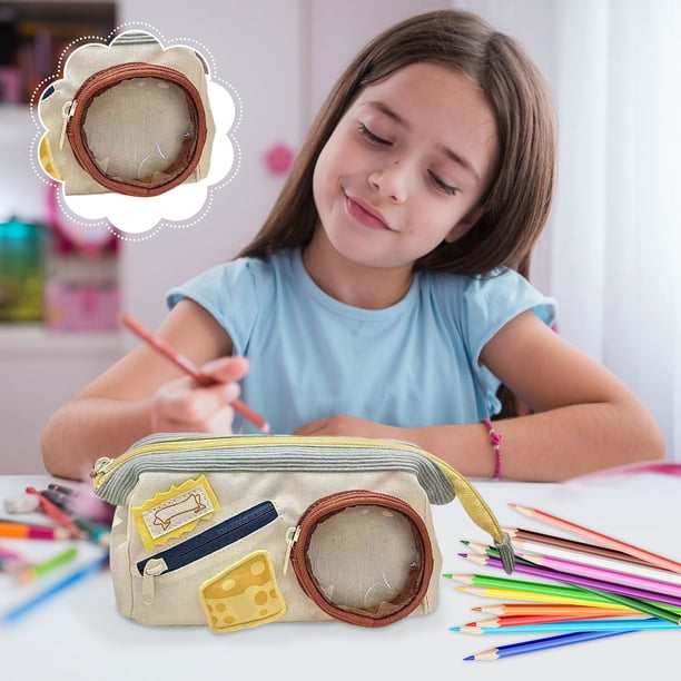 Xihbxyly Estuche con Temática Gastronómica, Bolsa de Almacenamiento de Gran Capacidad, Elegante Diseño de Bloques de Color, Versátil para Papelería o Accesorios, Perfecto para La Escuela o La Oficina