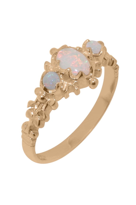 LBG British Made 18k Rose Gold Natural Opal Womens Promise Ring - 33 size options - Size 10.75