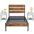 thumbnail image 2 of VECELO 3-piece Bedroom Set, Metal & Wood Platform Bed with Set of 2 Nightstand, Twin Size, 2 of 9
