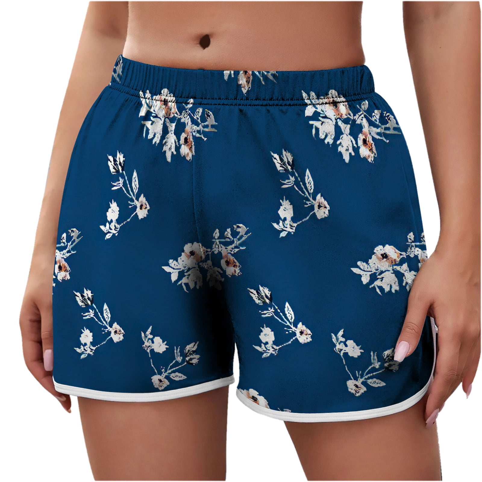 Penkiiy Women's Lightweight Shorts Casual Print Short Pants Elastic ...