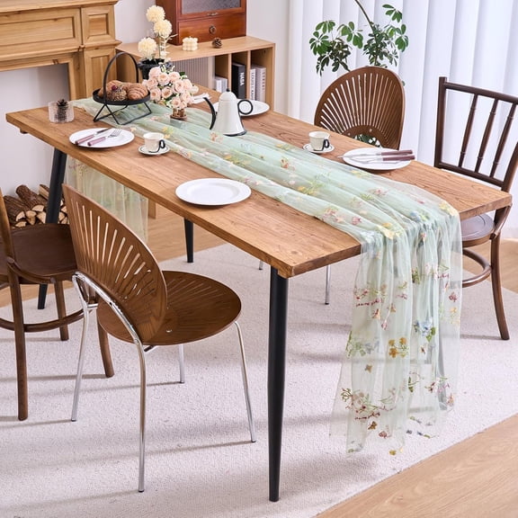Sage Embroidery Cheesecloth Table Runner 120 Inch Rustic Boho Decor,Soft Gauze for Wedding, Baby Shower, Spring & Summer Home Decor, 10FT Sheer Centerpiece (RL Sage Green)