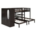 thumbnail image 4 of Tensun Espresso Full/Twin Triple Bunk Beds for 3: Wooden with Shelves, Wardrobe, Mirror, Storage. No Box Spring Required., 4 of 5