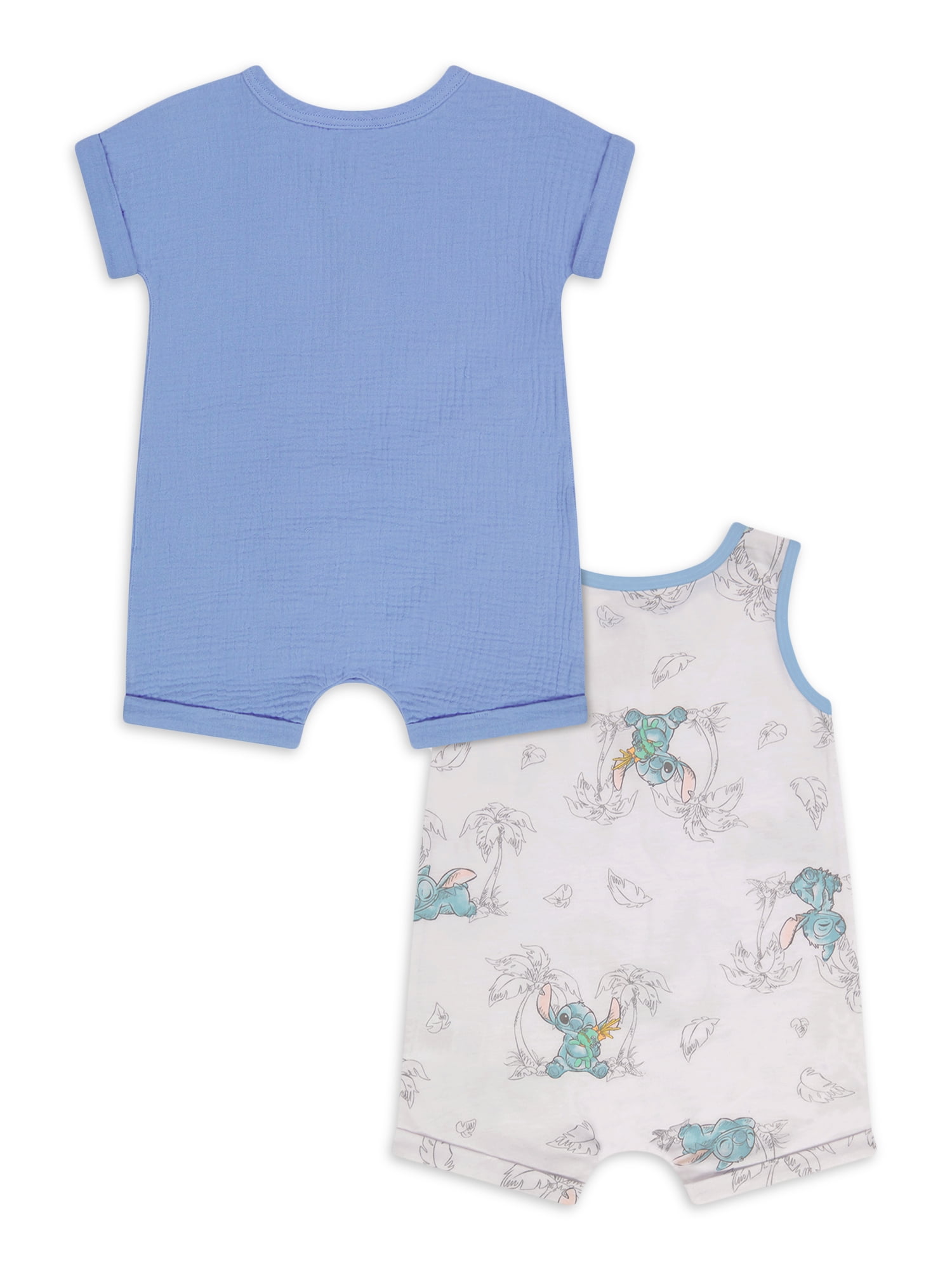 Stitch Baby Boys’ Short Sleeve and Sleeveless Romper Set, 2-Piece, Sizes 0/3M-24M