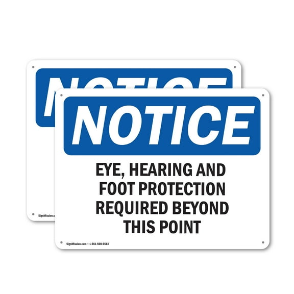 (2 Pack) Eye Hearing And Foot Protection Required OSHA Notice Sign 14 Inch X 10 Inch Indoor / Outdoor Rust-Free Aluminum Metal Signs for Workplace, Workshop, and Construction Site, Made