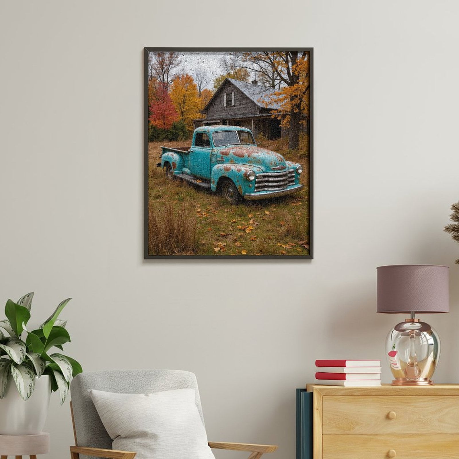Paint By Numbers Kit for Adults Beginner - DIY Vintage Truck Autumn Scene Canvas Painting Kits for Adults, Frameless Paint By Number for Adults for Home Wall Decor 16x20 Inch