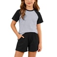 thumbnail image 2 of Amidoa Girls 2 Piece Outfits Summer Clothes Solid Color Short Sleeve Cute T-Shirt and Shorts With Pockets Casual Kids Clothing Sets Gray Size 7, 2 of 8