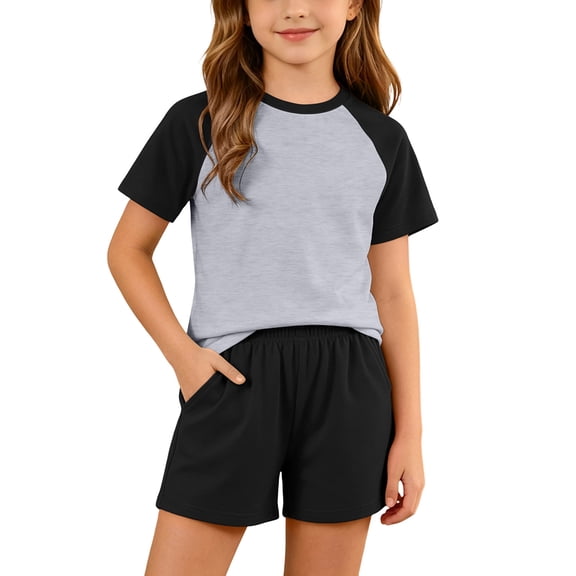 NAISIBABY Girls Boys Outfit Sets, Raglan Short Sleeve T-Shirt and Shorts 2-Piece Summer Active Casual Clothes Gray Size 10