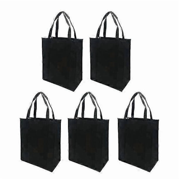 5 pcs Non-Woven Fabrics Shopping Bag Foldable Reusable Handbag for Outdoor Shopping (black, 30x25x10cm)