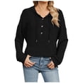 thumbnail image 2 of Plain Pullover Hoodies for Women 2025 Fall Winter Long Sleeve Button Ribbed Hooded Sweatshirt Pullover Tops, 2 of 8