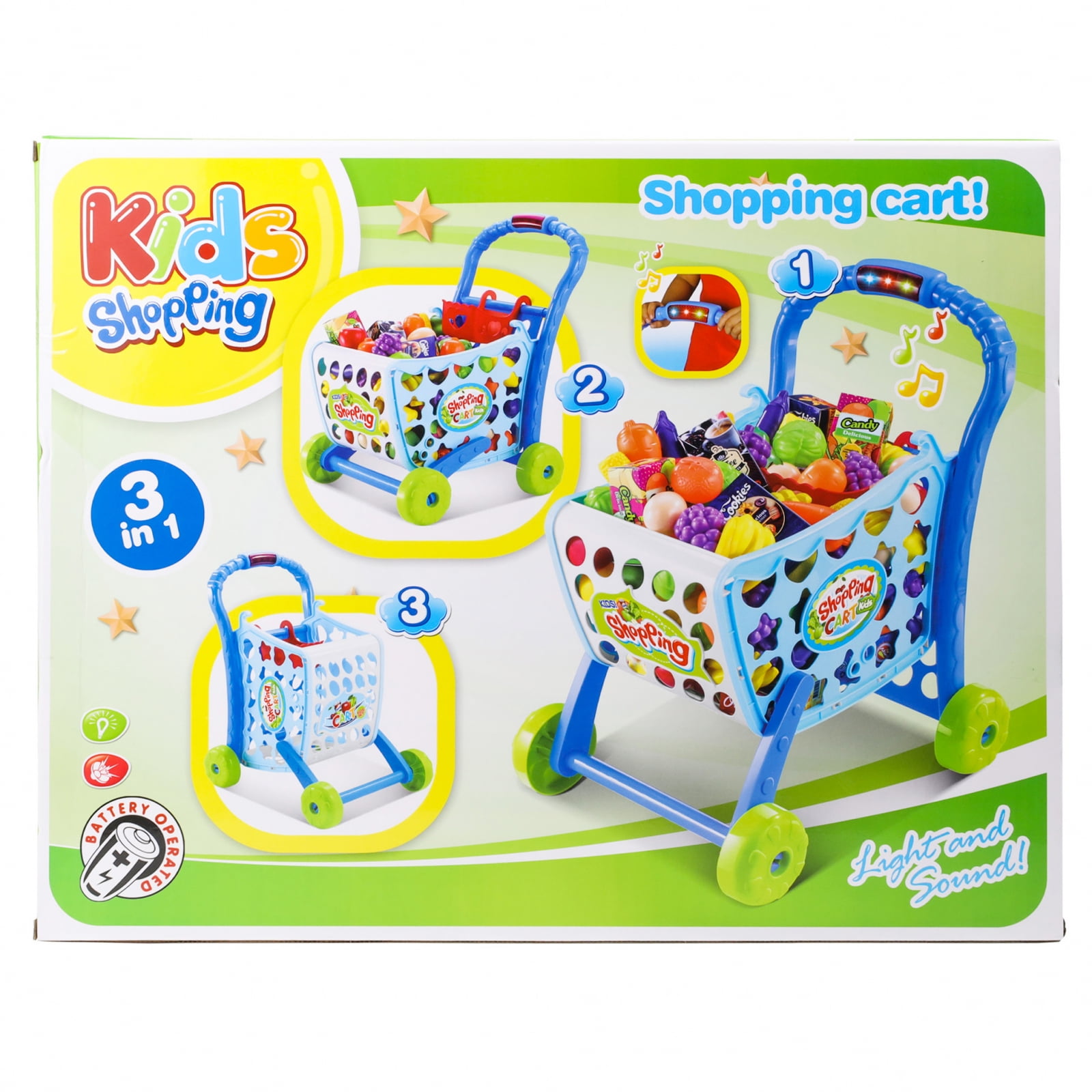 Kidplokio Blue Jumbo Shopping Cart Playset Play Food Girls Ages 3 and
