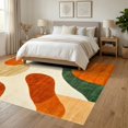 thumbnail image 3 of ODIKA 6'x9' Ultra-Soft Area Rug, Orange Swirl Burnt Abstract Wavy Groovy Blocks Decorative Creamy None Washable, Bare feet friendly, Silk-Touch for Guest Room, Bedroom, 3 of 7