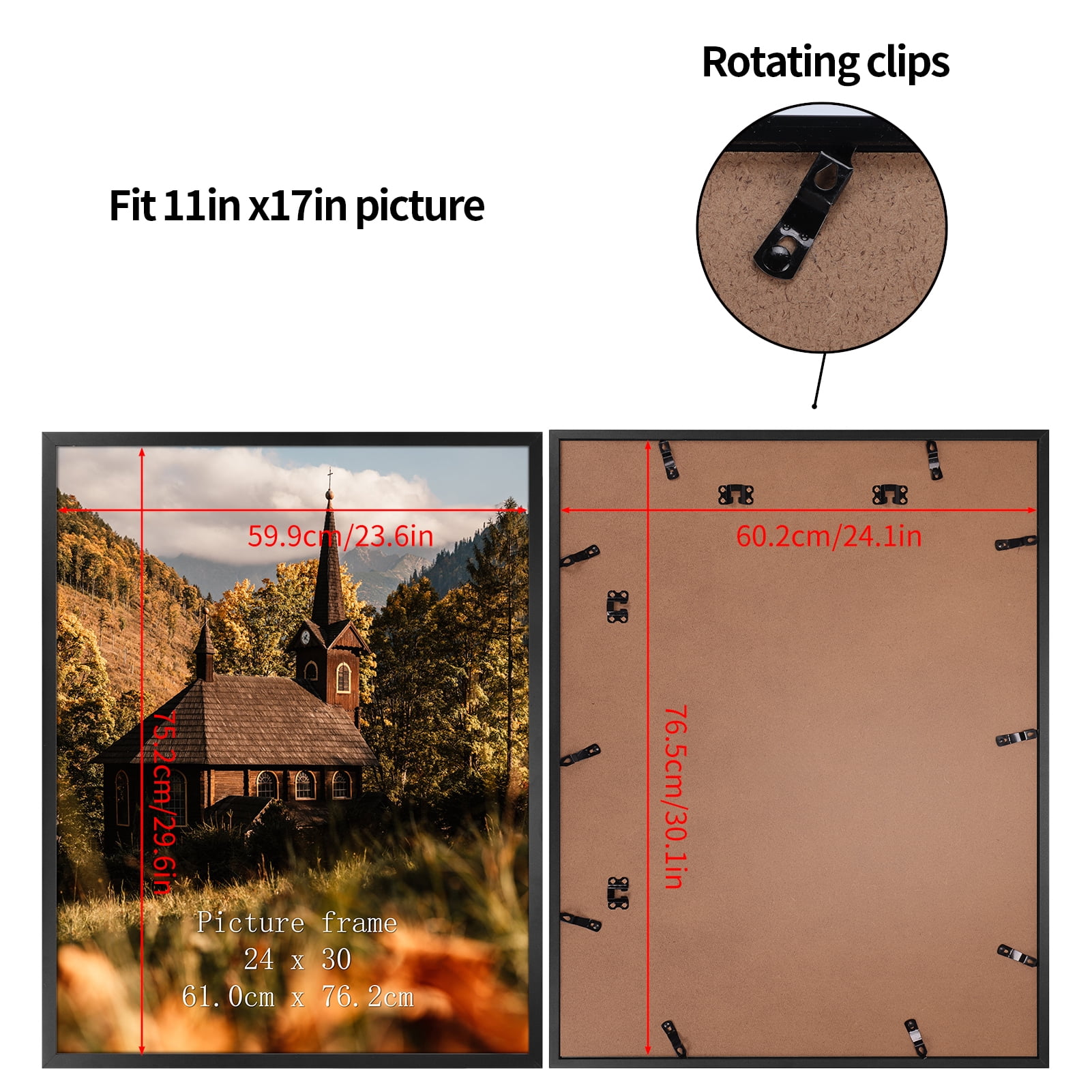 24x30 Picture Frame for Wall Mounted Display Vertically or Horizontally, Black Photo Poster Frame for Bedroom Living Room Office