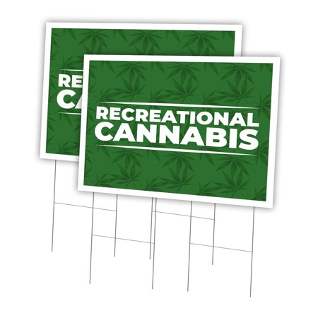 Recreational Cannabis 2 Pack Of 24" x 36" Yard Sign & Stake | Advertise Your Business | Stake Included Image On Both Sides | Made in The USA