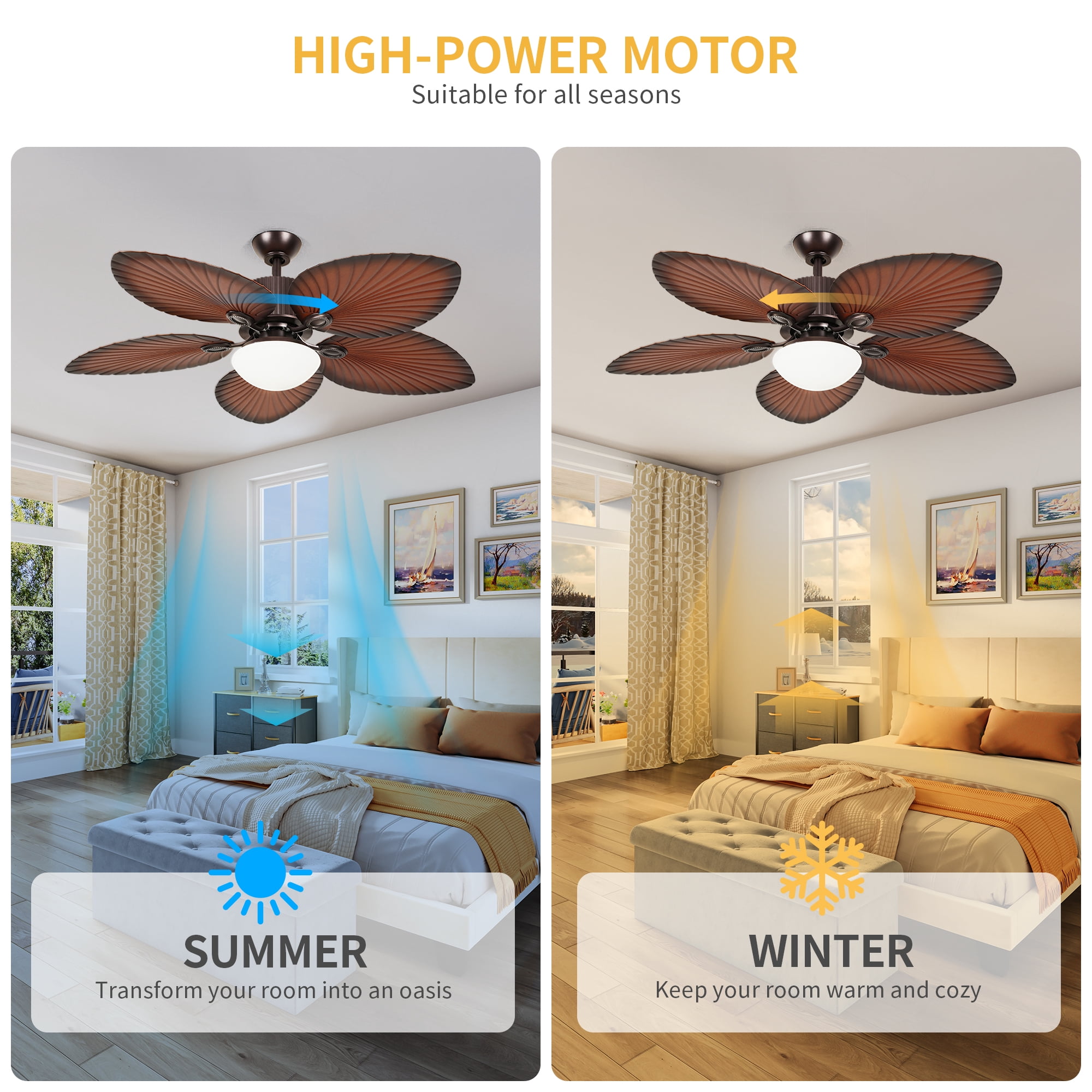 Uforic 52" Espresso 5-Blade Ceiling Fan with LED, remote control, 6-speed quiet DC motor, reversible, Walnut