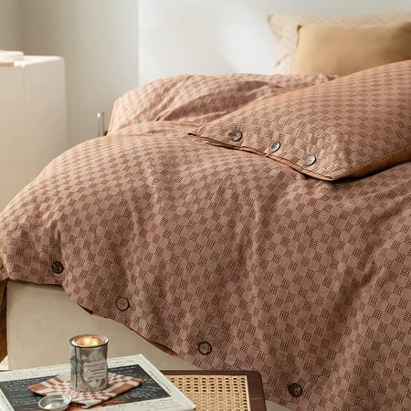 Color Waffle Weave Duvet Cover King, Brown Duvet Covers King Size