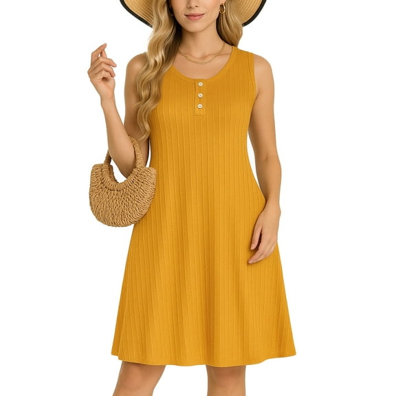 OHHSHEEN Sleeveless Summer Dress for Women – Ribbed Knit A-Line Mini Dress Knee Legnth, Casual Vacation Beach Dress for Women 2025