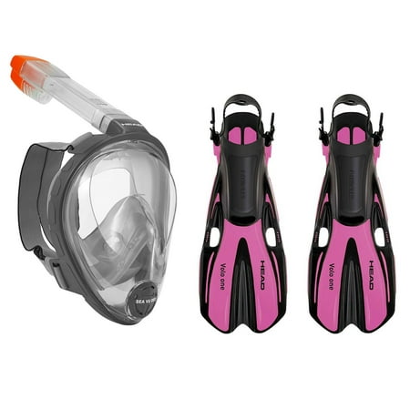 Head Sea VU Full Face Gray Snorkeling Mask, X Small & Pink Scuba Fins,