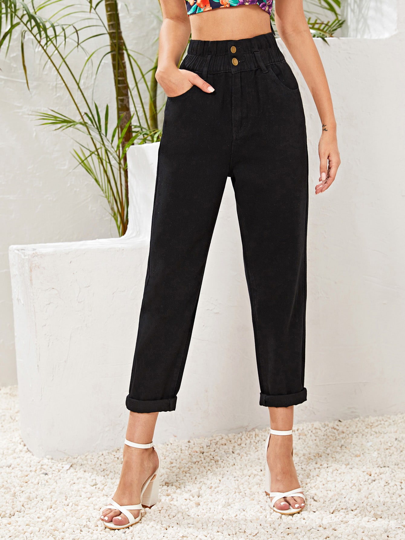 Women's High Rise Paperbag Waist 