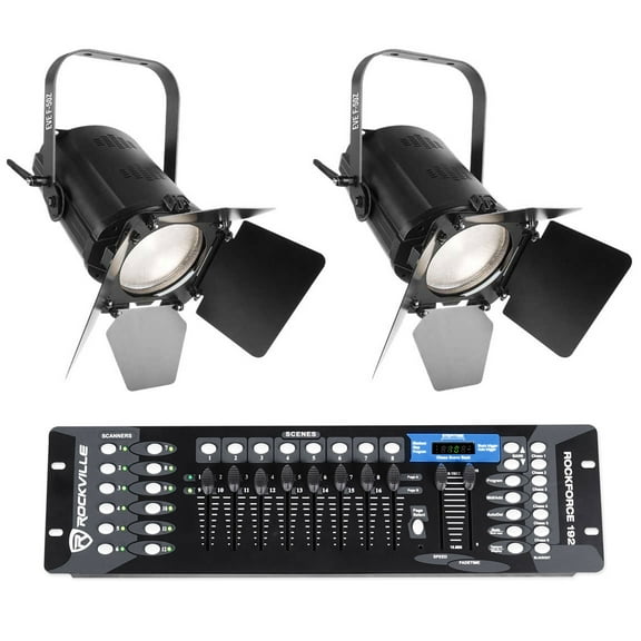 (2) Chauvet DJ EVE F-50Z LED Fresnel Warm White D-Fi Spot Lights DMX Controller