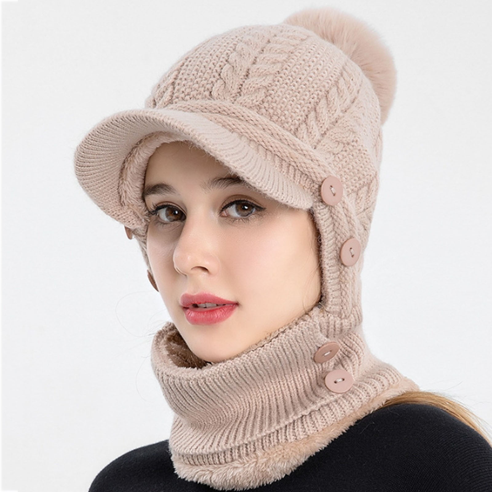 Tanhomme Hood Ski Covers Winter Face Neck Head Cover Scarf Windproof Fleece Warmer Thermal Cold Weather Hat Winter Women's Knitted Pullover Ear Warm Cold Dome Pullover Hat