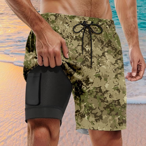 WILLBEST Bañador Corto de Camuflaje Informal de Verano para Hombre con Doble Capa y Bolsillos Interiores 981