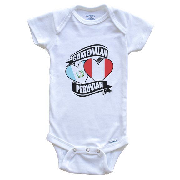 Guatemalan Peruvian Hearts Guatemala Peru Flags Baby Bodysuit, 0-3 Months White