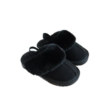 

Fangasis Kids Slippers Faux Fur Fuzzy Slipper Fluffy Warm Shoes Unisex-Child House Shoe Indoor Breathable Plush Lined Clogs Slides Black 6C