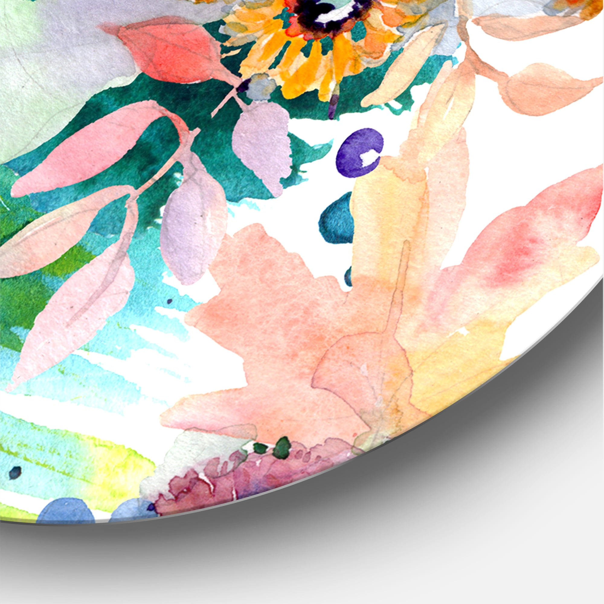 Designart 'Wildflowers and Vibrant Wild Spring Leaves II' Traditional Circle Metal Wall Art 11x11 - Disc of 11