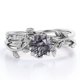 thumbnail image 1 of JeenMata Anillo de Bodas Solitario con Hojas y Enredaderas Cuarzo Rutilado Negro de Talla Redonda de 0,5 TCW; Baño de Oro Blanco de 18 K sobre Plata, 1 of 6
