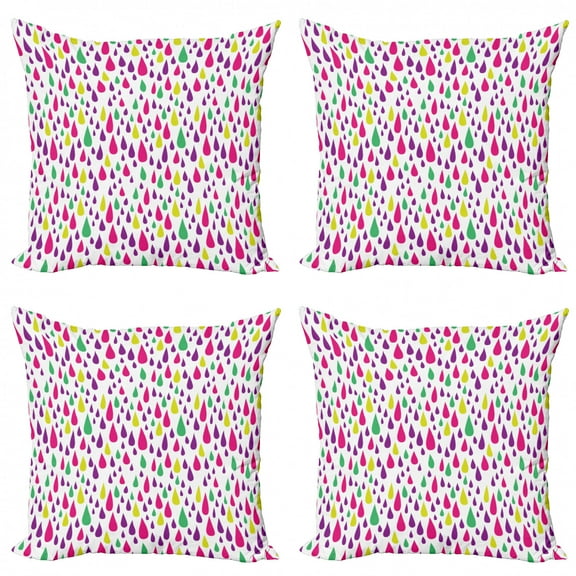 Colorful Throw Pillow Cushion Case Pack of 4, Rainbow Inspired Colors of Various Raindrop Shapes on White Background Pattern, Modern Accent Double-Sided Print, 4 Sizes, Multicolor, by Ambesonne