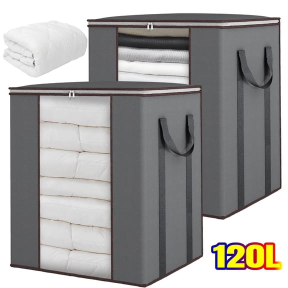 YangNengwen Extra Large Blanket Storage Bags 120L 2 Pack Comforter Storage Bags with Reinforced Handles Breathable Clothes Storage Containers for King Comforter Bedding Pillow Sheet