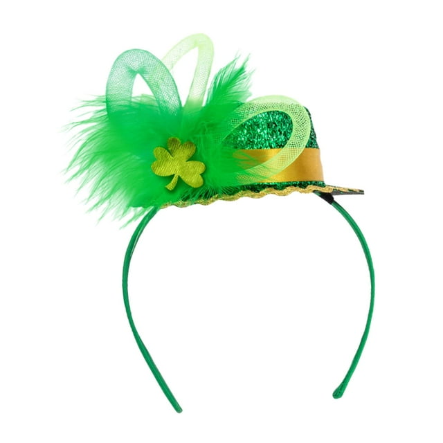 CALLE. Diadema del Día de San Patricio, Diadema con sombrero de plumas, Accesorios para el cabello Aro para el cabello, Diadema de trébol, para juegos Yinane Banda para el cabello