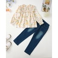 thumbnail image 3 of 3T Baby Girls Clothes 4T Girls Denim Pant Set Outfits Set Toddler Girls Long Sleeve Floral Jeans Pants 2PCS Set Yellow, 3 of 9