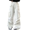 thumbnail image 2 of ITSAME Teen Girls Wide Leg Cargo Pants Elastic Waist Multi-Pocket Loose Fit Casual Fashion Full Length Pants White Size 10, 2 of 6