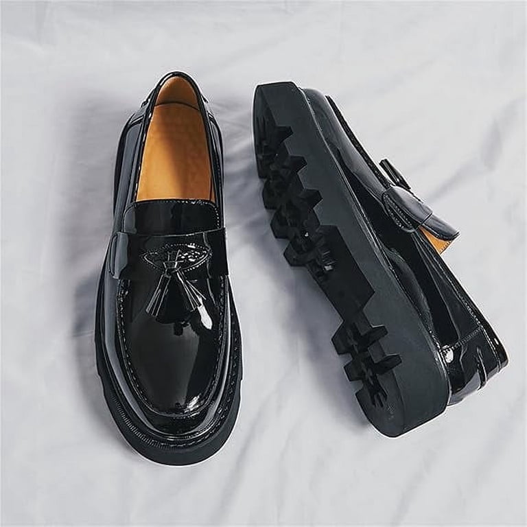 Men's Patent Leather Slip-On Tassel Dress Platform Loafers Casual Non-Slip  Penny Formal Shoes Business Party Wedding Prom Moccasins Boat Shoes -  Walmart.com