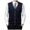 thumbnail image 1 of Men's Wool Buckle Vest with V-Neck for Autumn and Winter Pure Color Knit Sleeveless Vest for Layering Collarless Design Non-Hooded Versatile Men’s Sweater Vest, 1 of 7