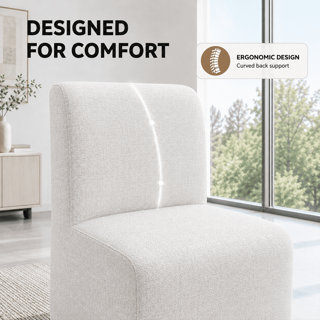 Aenkyo Dining Chairs with Casters, Set of 2, Upholstered Rolling Side Chairs, White