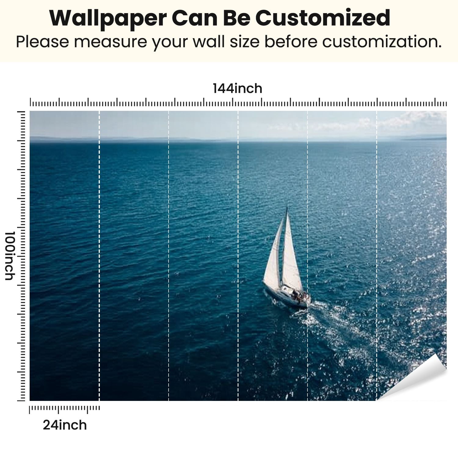 Peel and Stick Wallpaper Aerial view sailing boat Modern Art Wall Mural Decor Self Adhesive and Removable 100in x 144in
